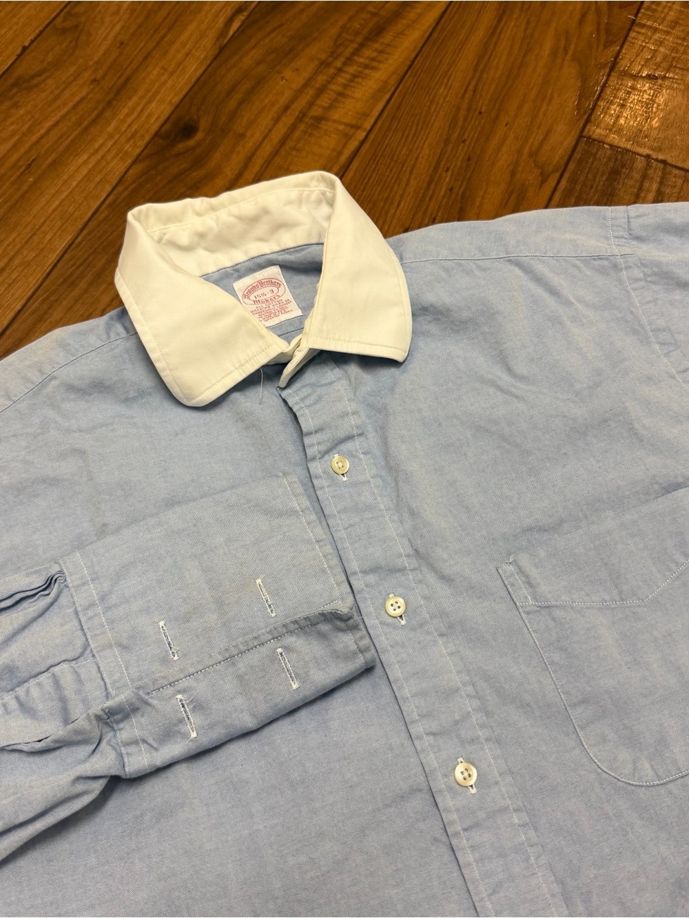 Brooks Brothers French Cuff Shirt Mens Size 15 1/2-3 Blue USA Made Cotton
